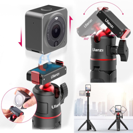Ulanzi MT-50 - 2w1, mini statyw i selfie stick do kamer DJI Osmo Action (13-27cm) - przykład użycia